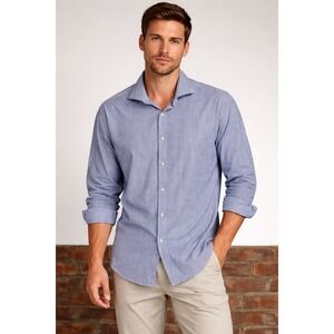 Pronto Uomo Mens Blue White Pinstripe Pattern Dress Shirt XLT Casual Office